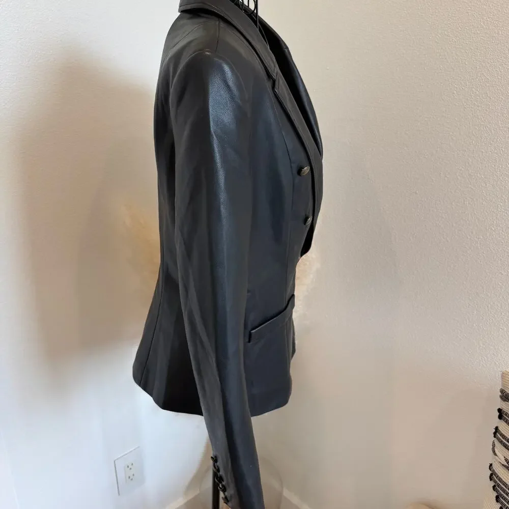 Amaryllis x Ashlee Nichols Black Faux Leather Blazer Jacket Medium - Picture 2 of 12